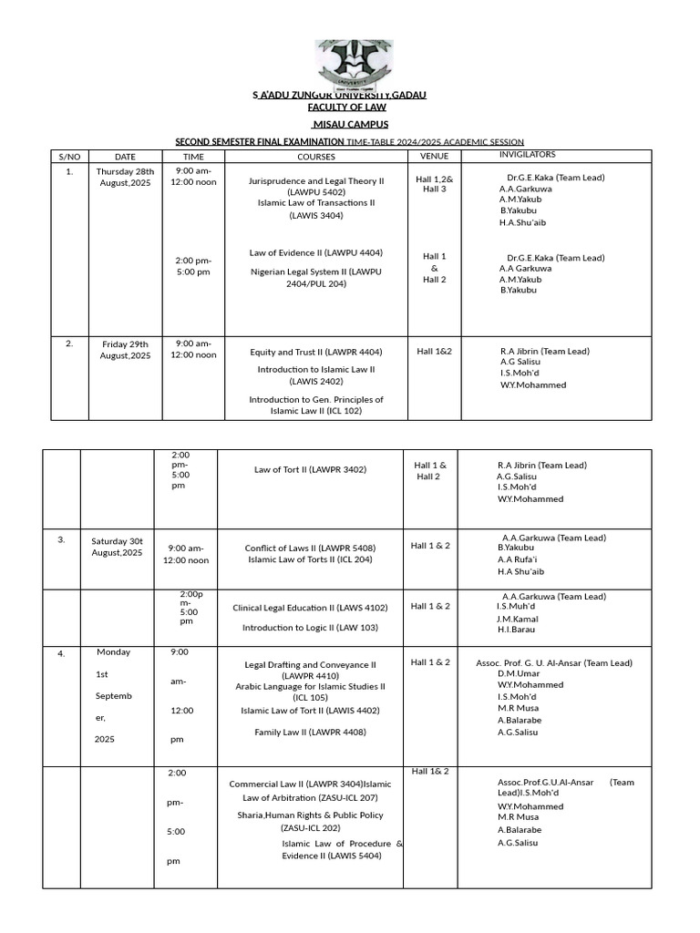 Exams Timetable | PDF