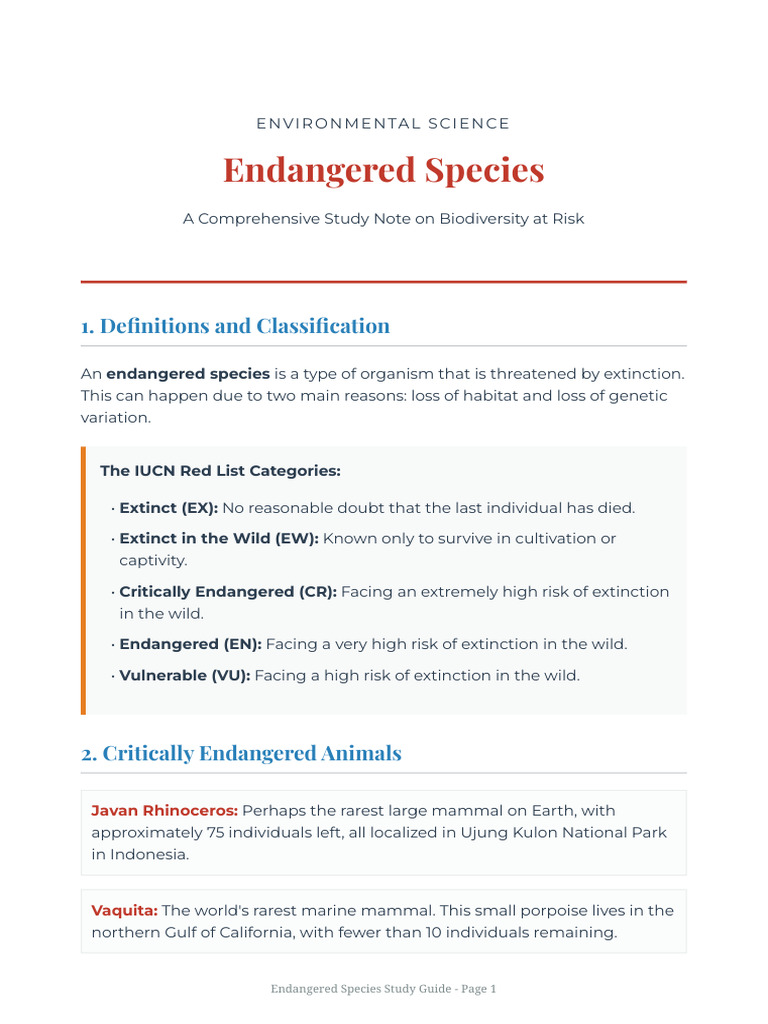 Endangered Species Notes | PDF | Endangered Species | Extinction