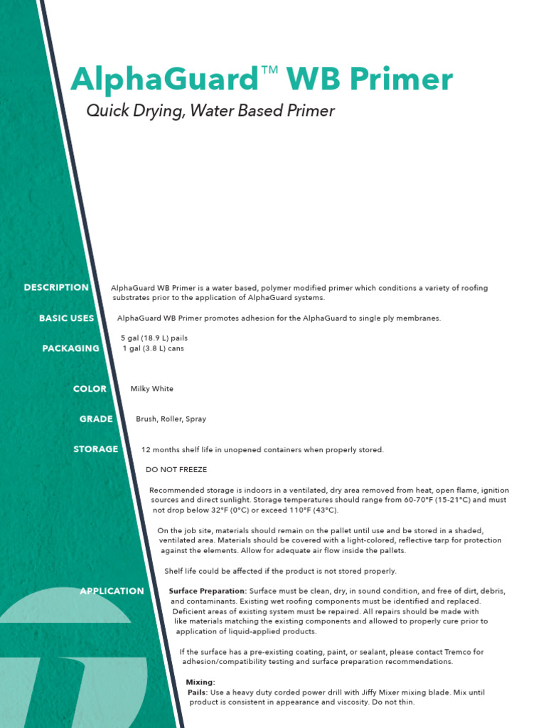 AlphaGuard WB Primer DS | PDF | Roof | Materials
