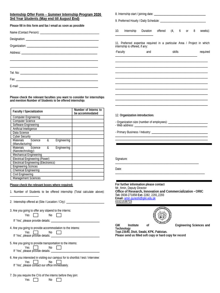 Internship Request Offer Form 2026 | PDF | Engineering | Chess Openings
