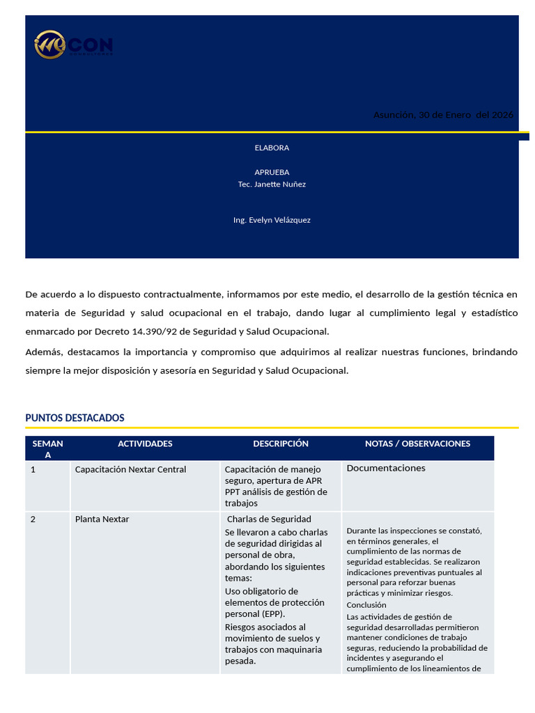Informe Mensual Enero 2026 Wecon | PDF | Seguridad y salud ocupacional