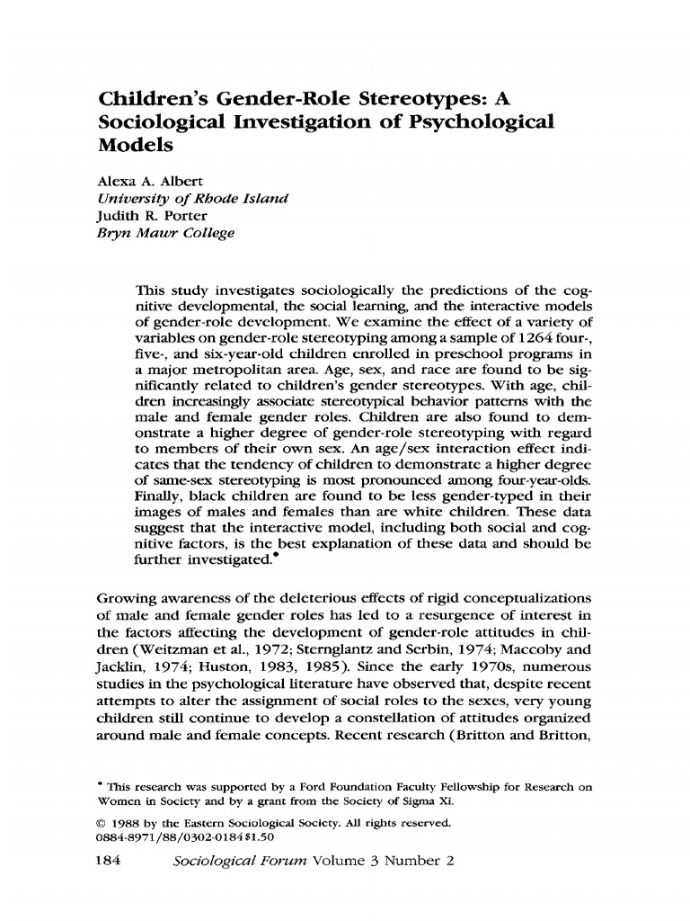 Children's Gender Role Stereotypes | PDF | Gender Role | Gender Studies