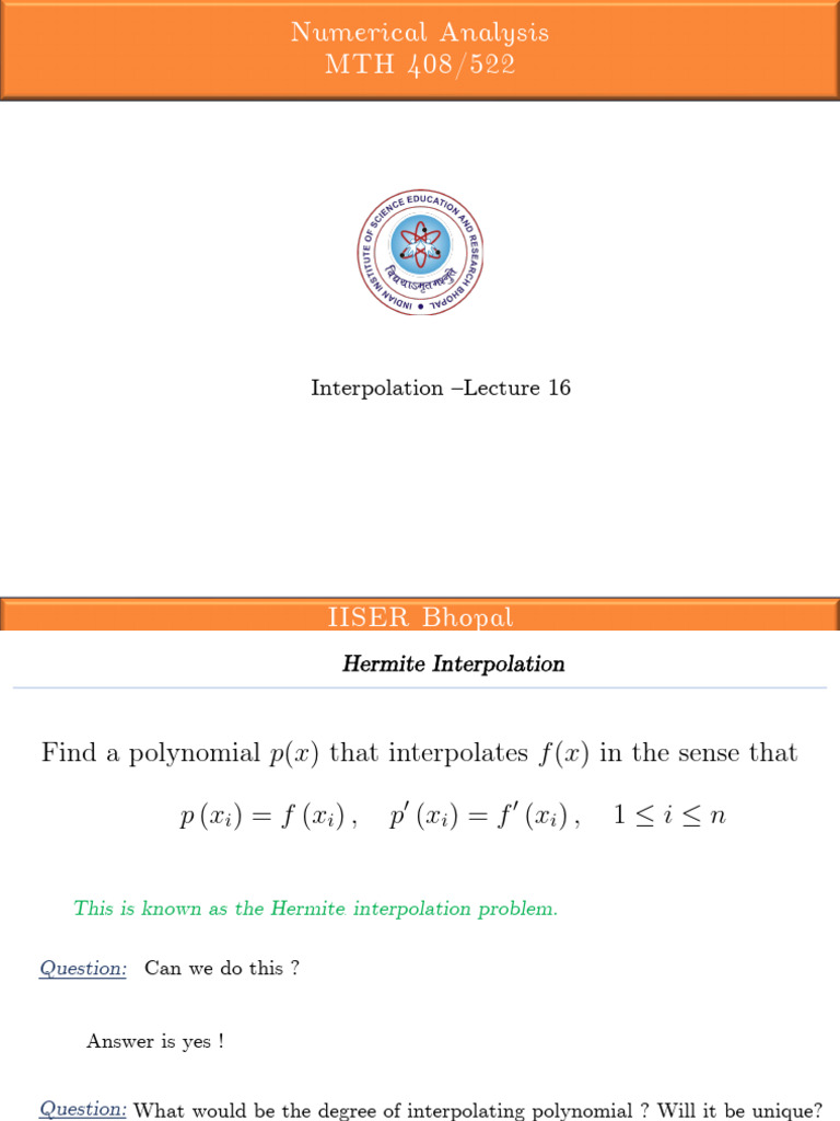 Lecture 16 Interpolation | PDF | Discrete Mathematics | Mathematical ...