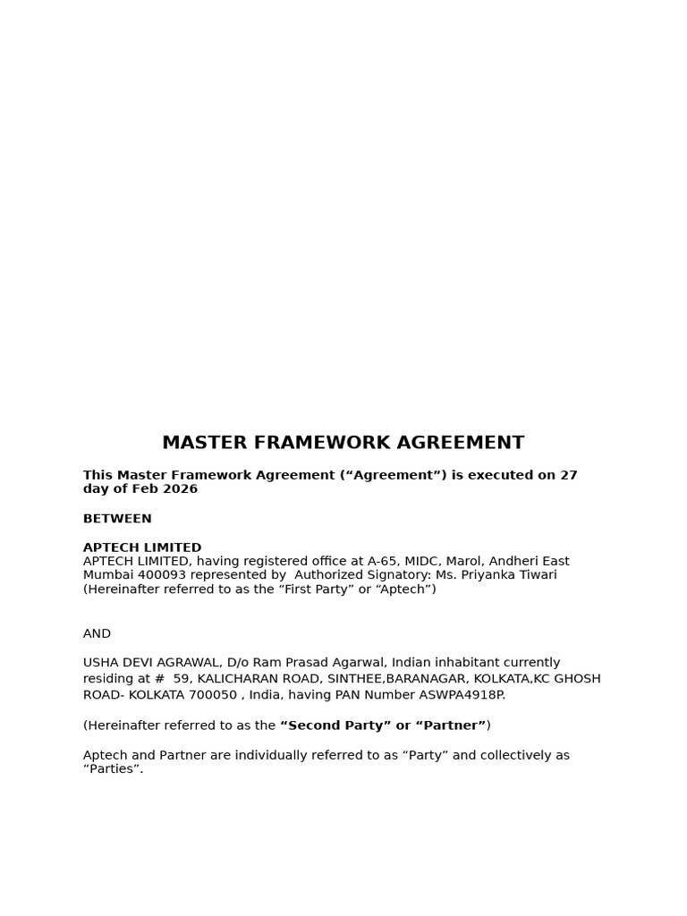 Master Agreement - Usha Devi Agrawal | PDF | Arbitration | Indemnity