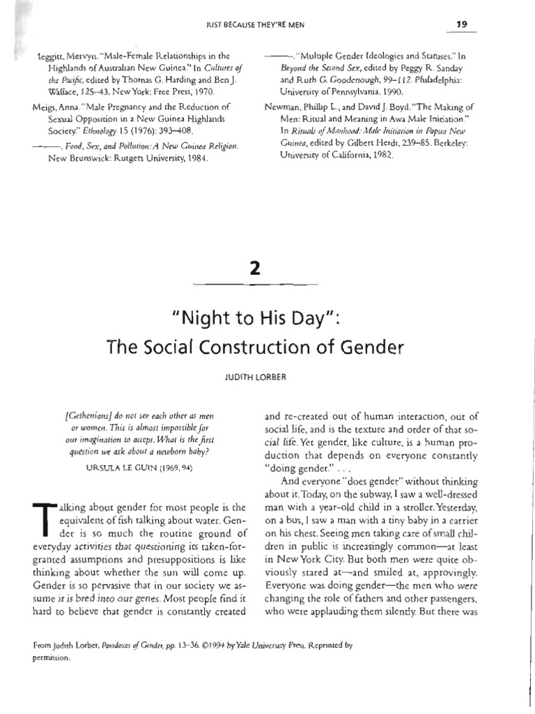 The Social Const of Gender (Judith Lorber) | PDF