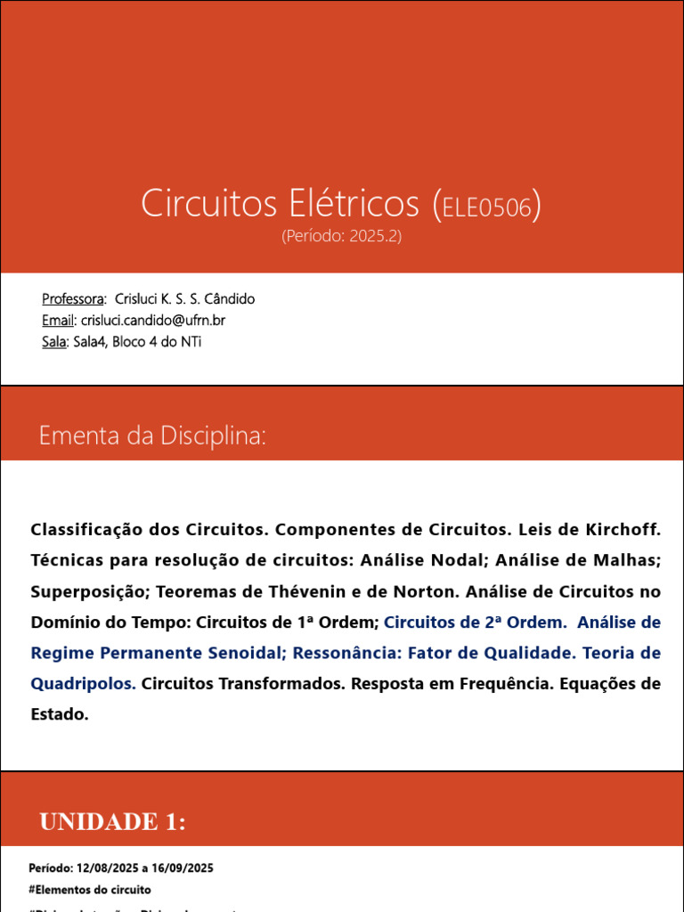 Circuitos Eltricos 2025.2 | PDF | Rede elétrica | Análise de rede ...