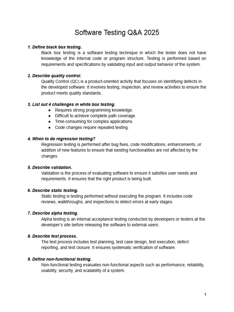 Software Testing Pre - Q&A | PDF | Software Testing | Software Development