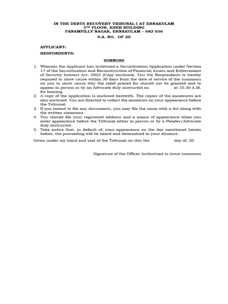 S.A. Summons - Drti | PDF