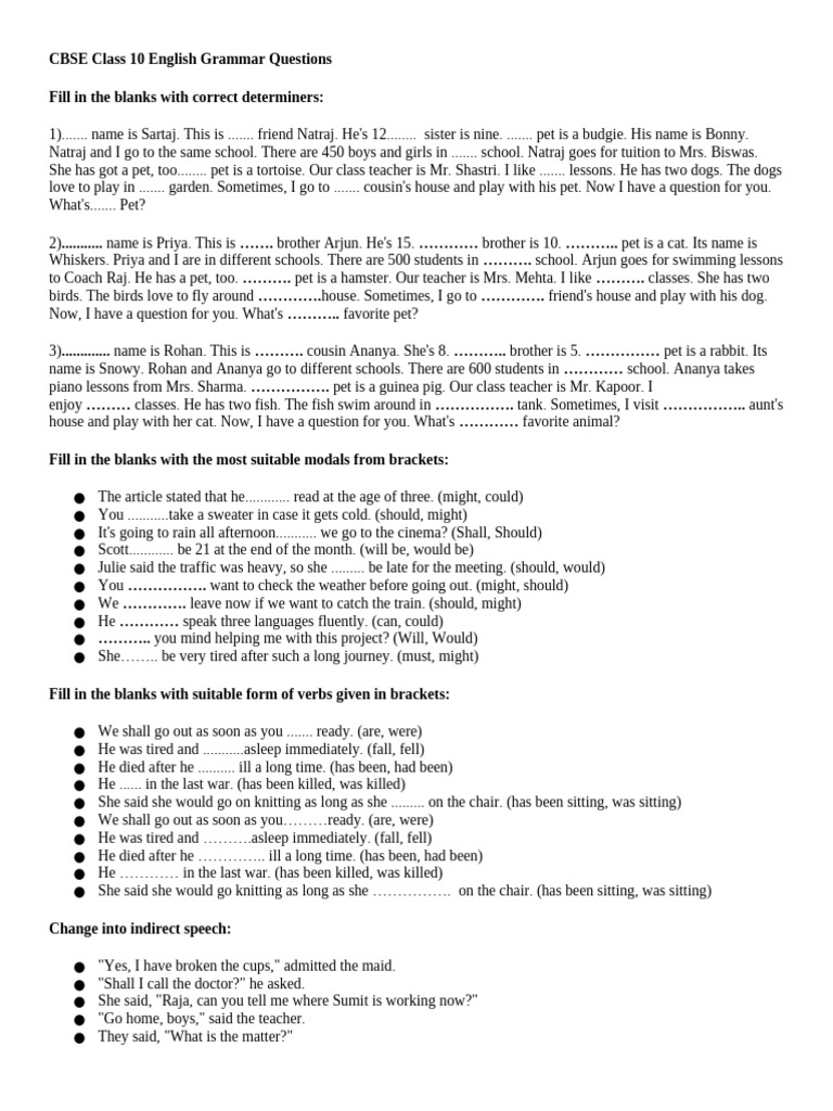 CBSE Class 10 English Grammar Doc2 | PDF