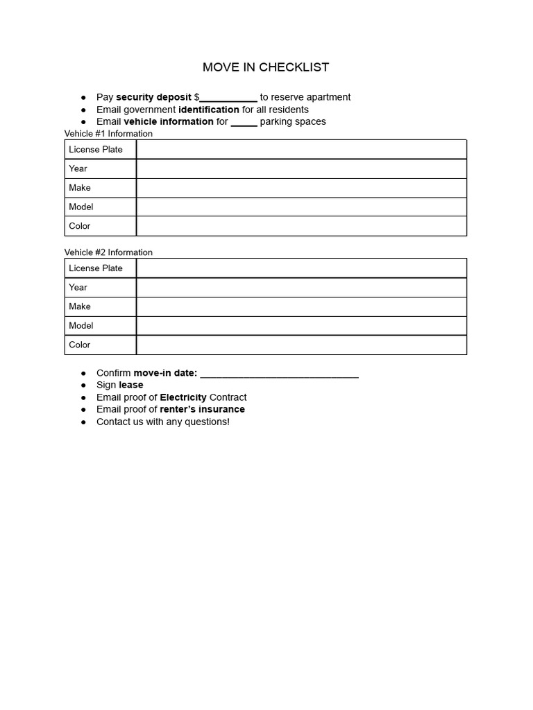 Move in Checklist | PDF