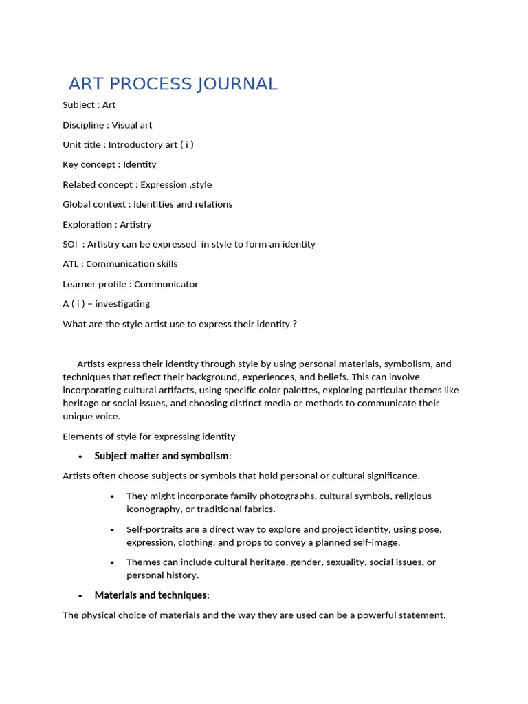 Hilary Art Process Journal | PDF | Identity (Social Science ...