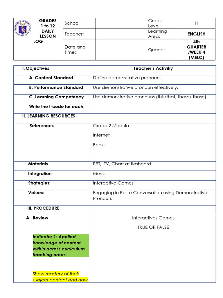 4th Quarter DLP CO English Week 4 (1) (2) 1 | PDF | Learning ...