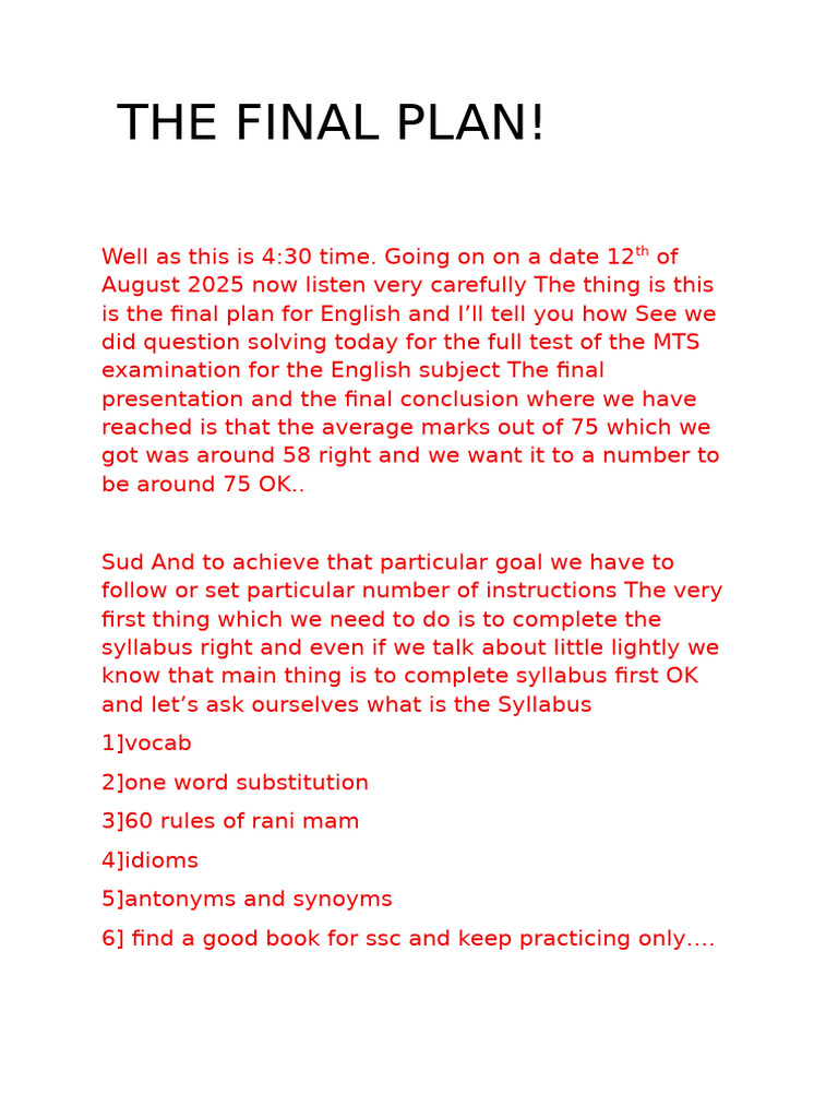 The Final Plan English | PDF