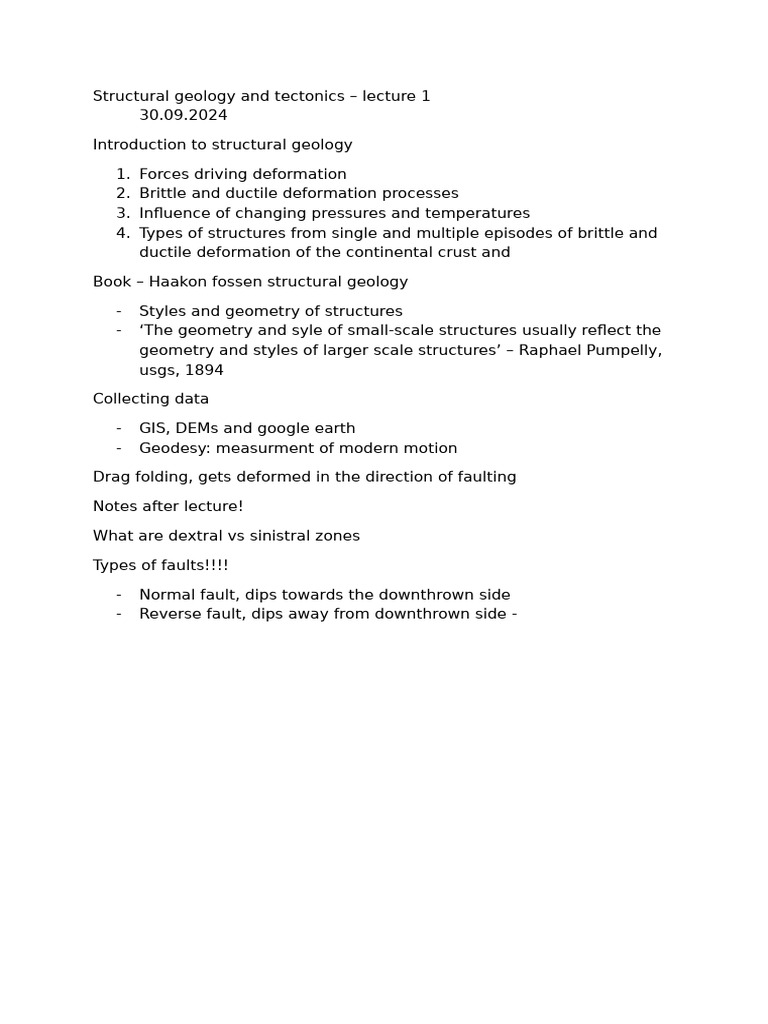 Lecture 1 and 2 30.09.24 | PDF | Fault (Geology) | Structural Geology