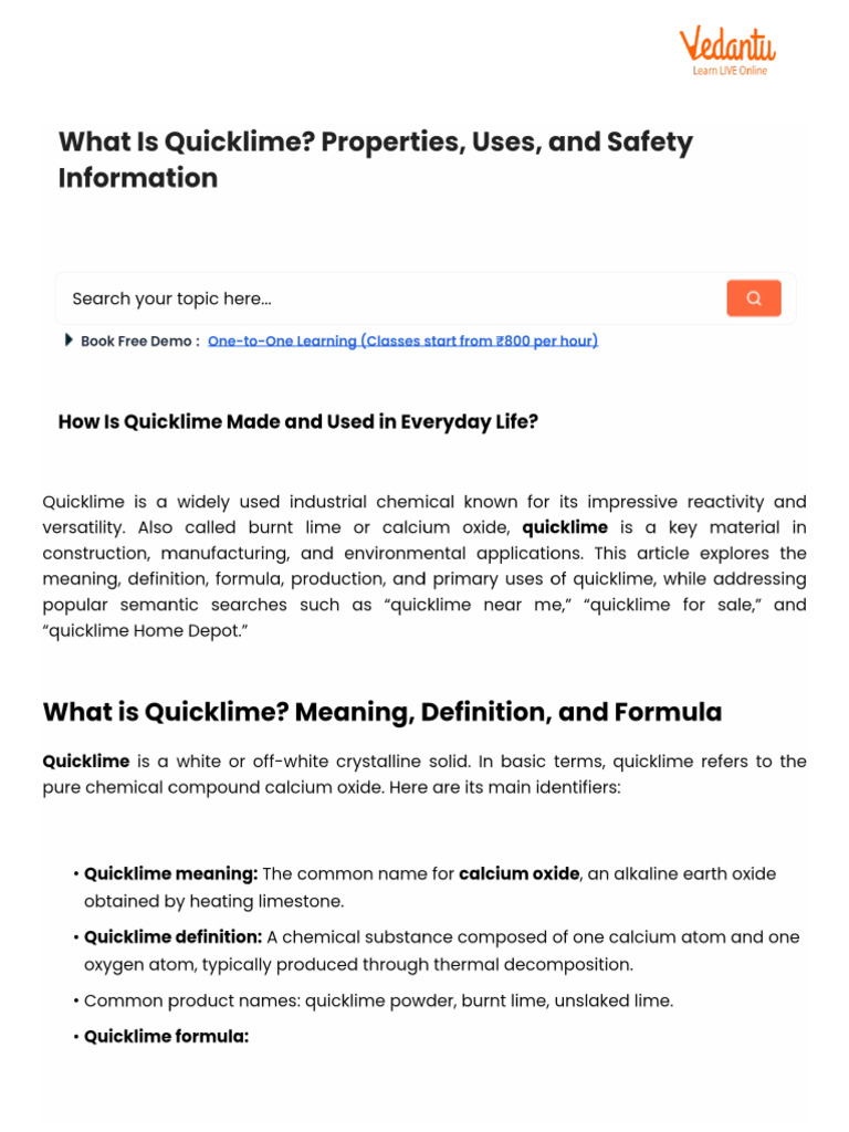 What Is Quicklime - Properties, Uses, and Safety Information | PDF