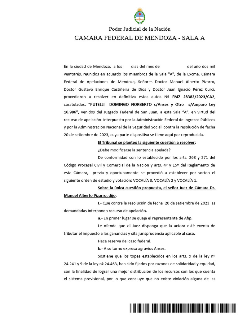 Sentencia Camara Federal Mendoza | PDF | Sentencia (ley) | Caso de ley