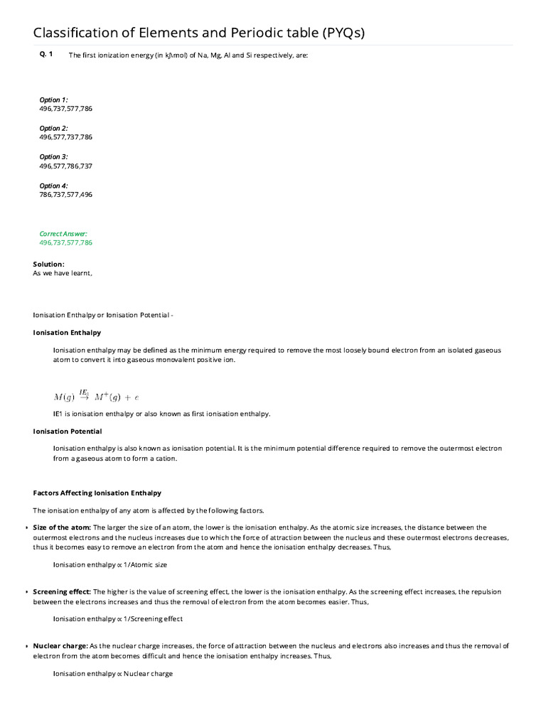 6.classification of Elements and Periodic Table Pyqs | PDF | Ion ...