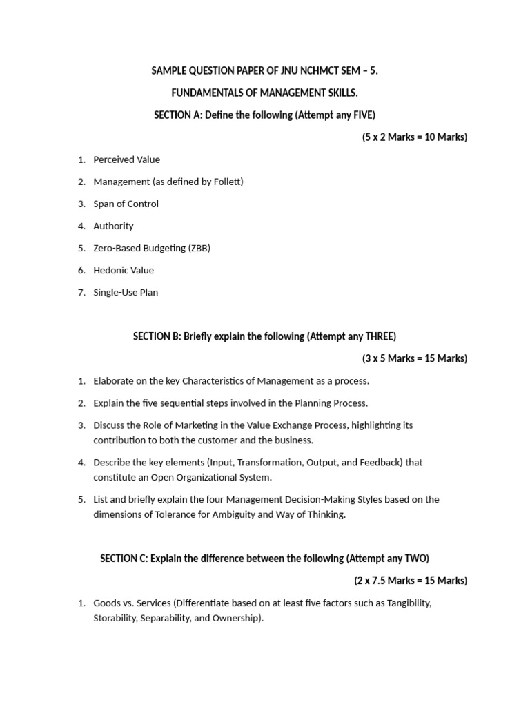 Sample Question Paper of Jnu NCHMCT Sem | PDF