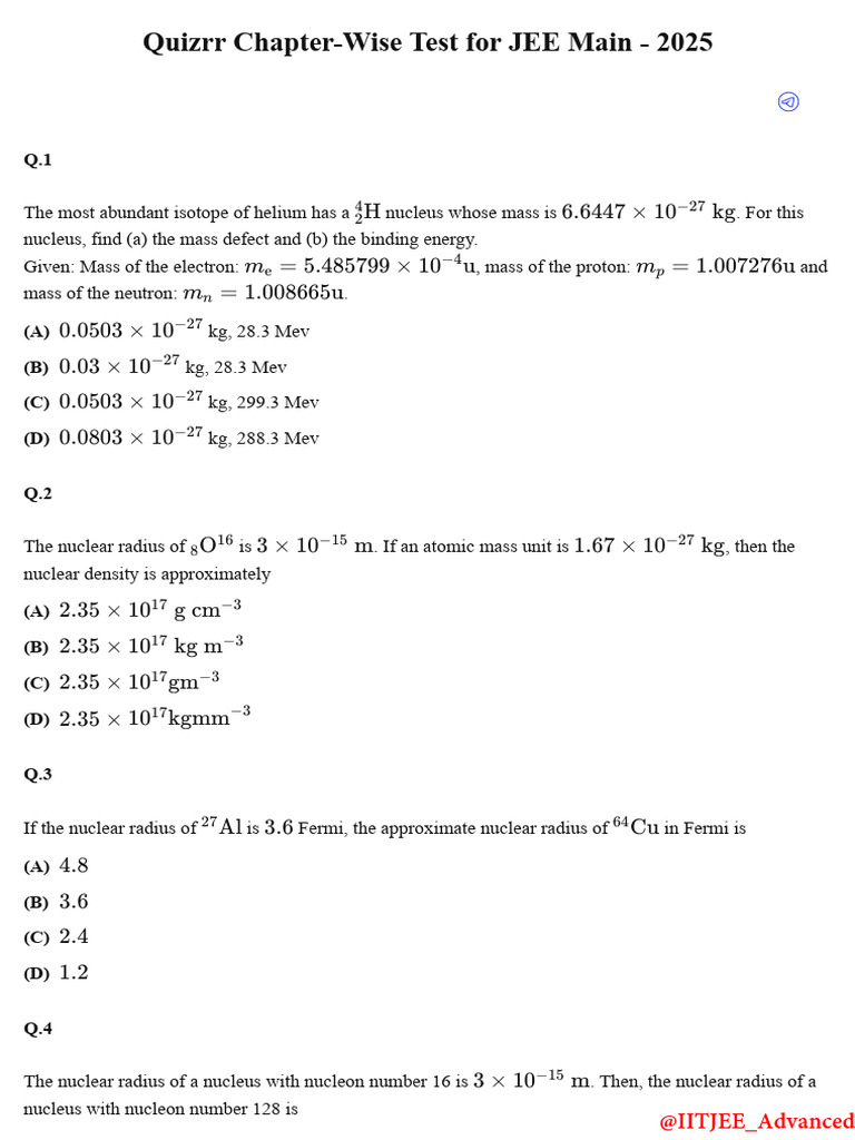 Nuclear Physics - Test 1 | PDF | Atomic Nucleus | Proton