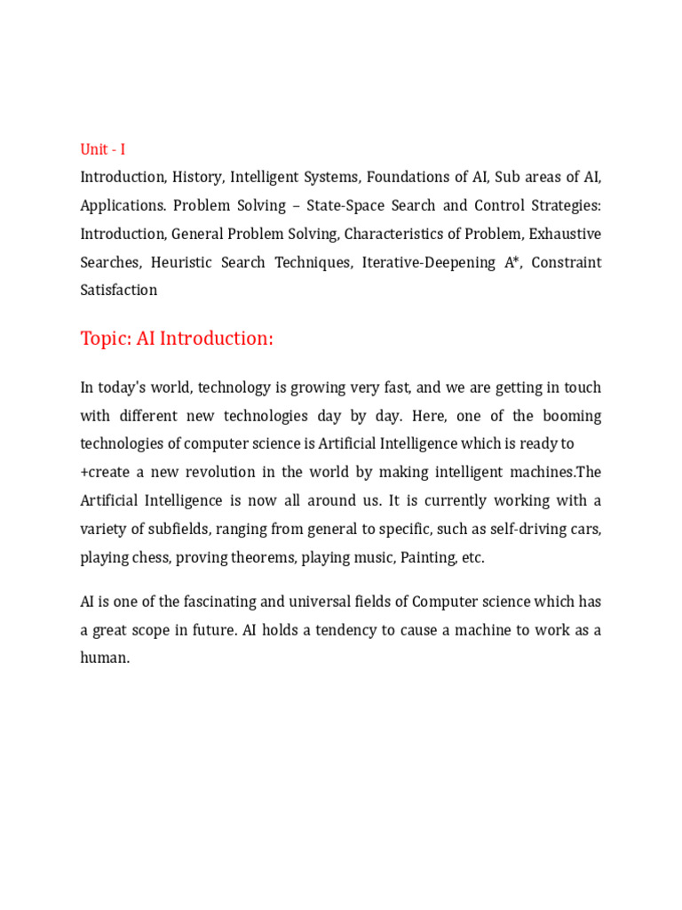 Ai Notes Unit 1 | PDF | Artificial Intelligence | Intelligence (AI ...