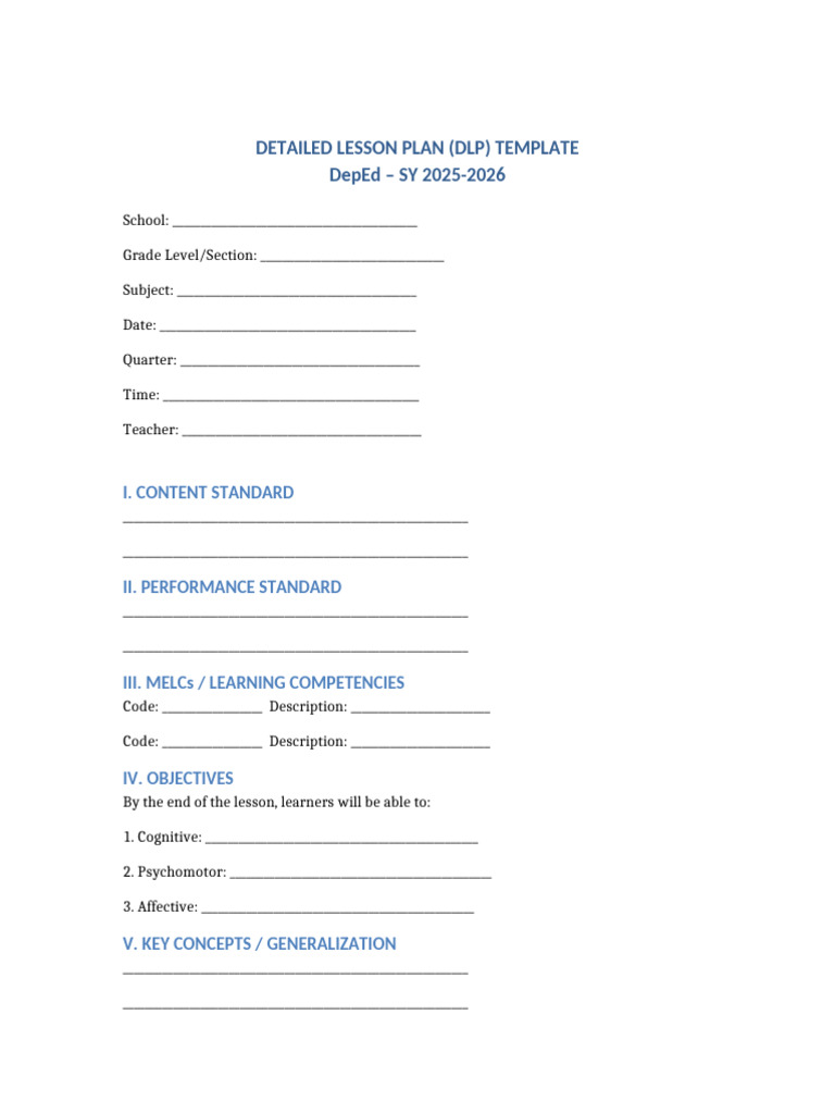 DepEd DLP Template SY 2025 2026 | PDF | Learning | Lesson Plan