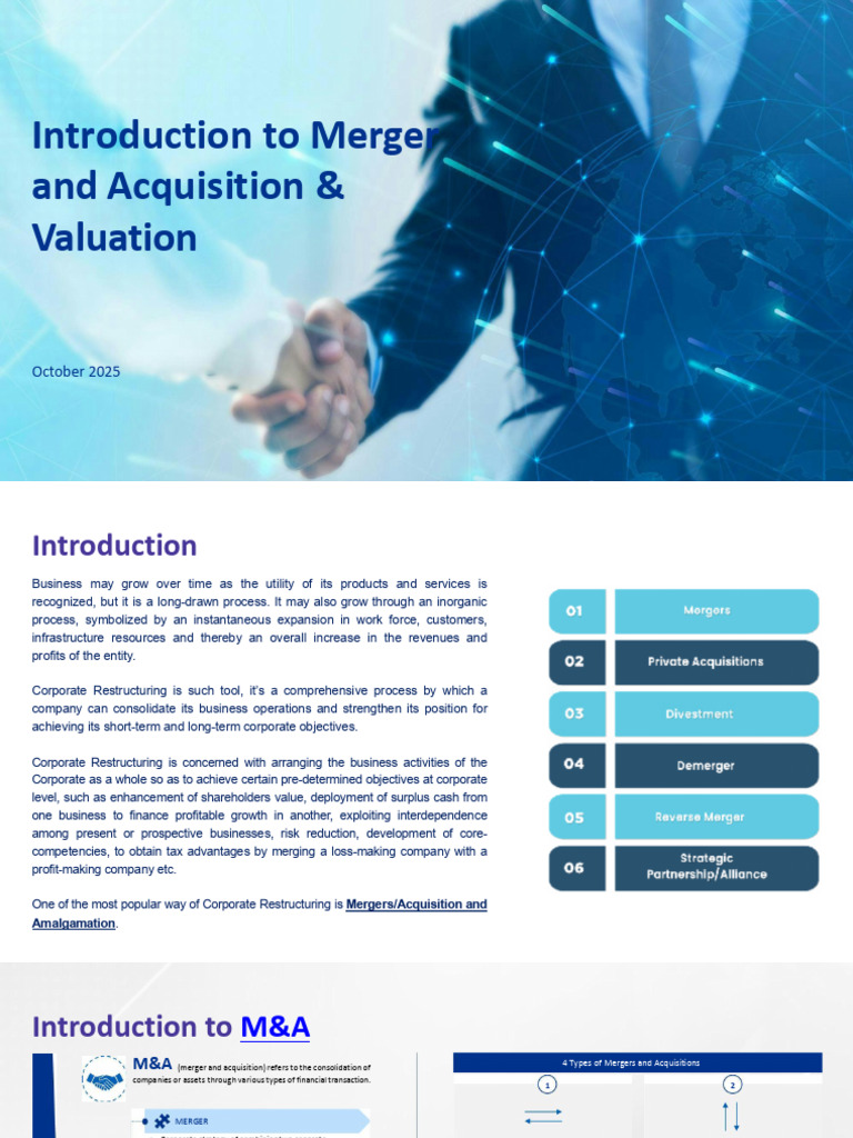 Introduction To Merger and Acquisition & Valuation: October 2025 | PDF ...
