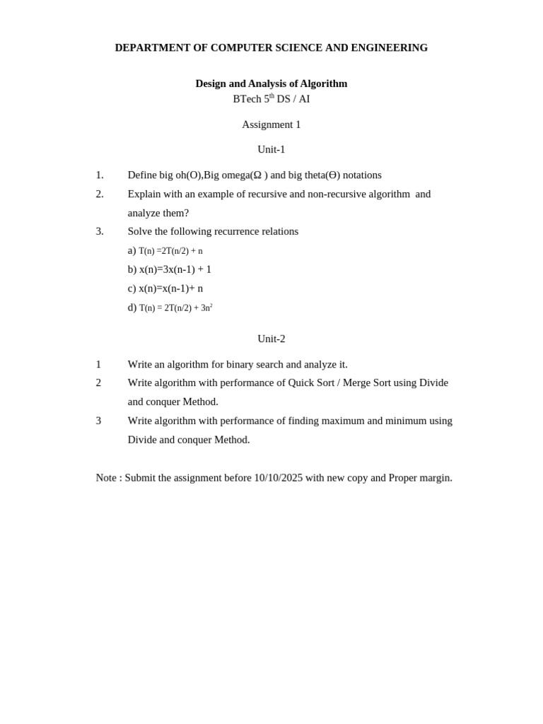 DAA Assignment 1 2025 | PDF