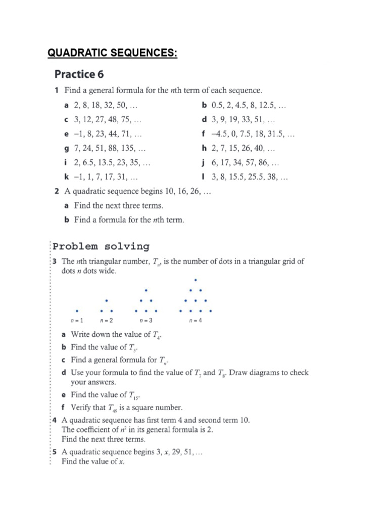 Quadratic Sequences | PDF