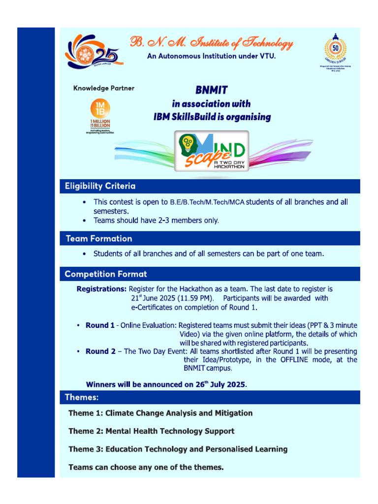 IBM Hackathon 2025 BNMIT Guidelines | PDF