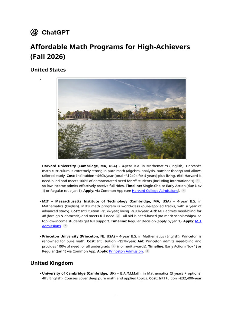 Affordable Math Programs For High-Achievers (Fall 2026) | PDF ...
