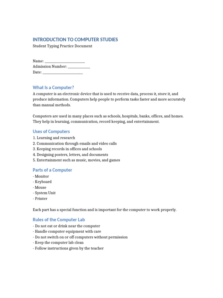 Student Typing Practice | PDF