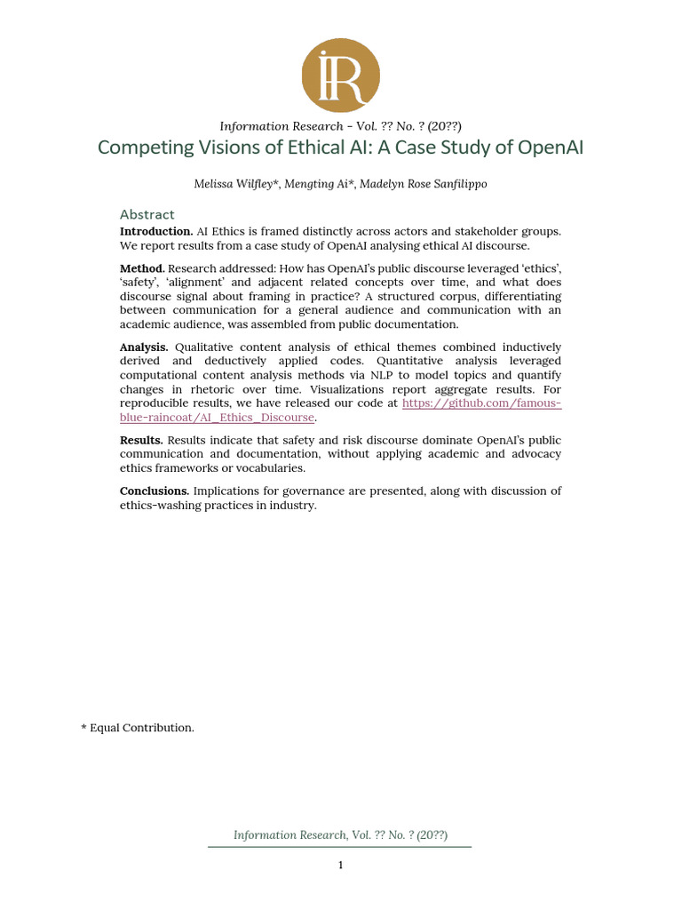 Competing Visions of Ethical AI A Case Study of OpenAI | PDF ...