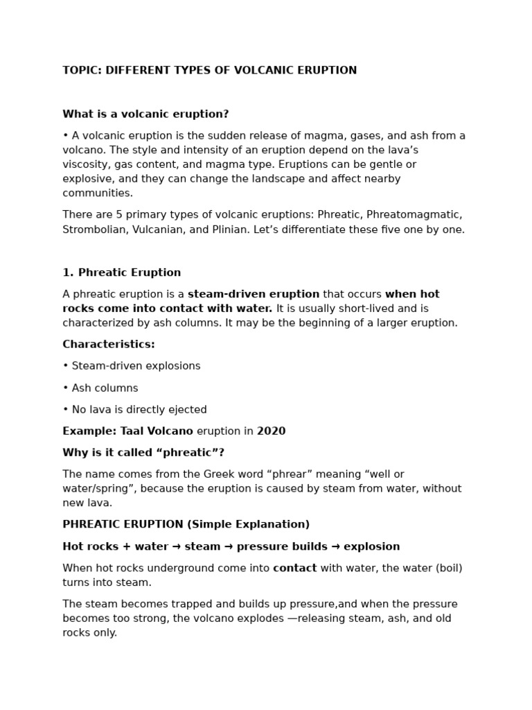 Types of Volcanic Eruption Reviewernotes | PDF | Volcano | Volcanic Ash