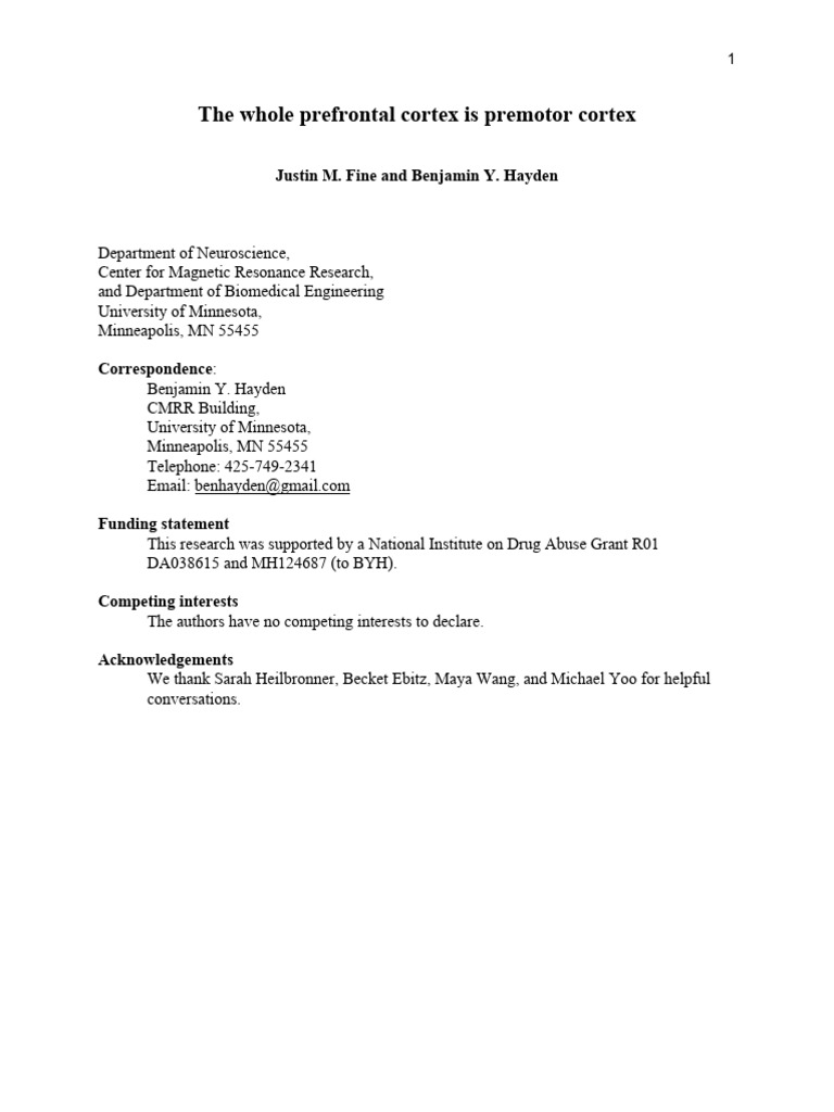 The Whole Prefrontal Cortex Is Premotor Cortex | PDF | Prefrontal ...