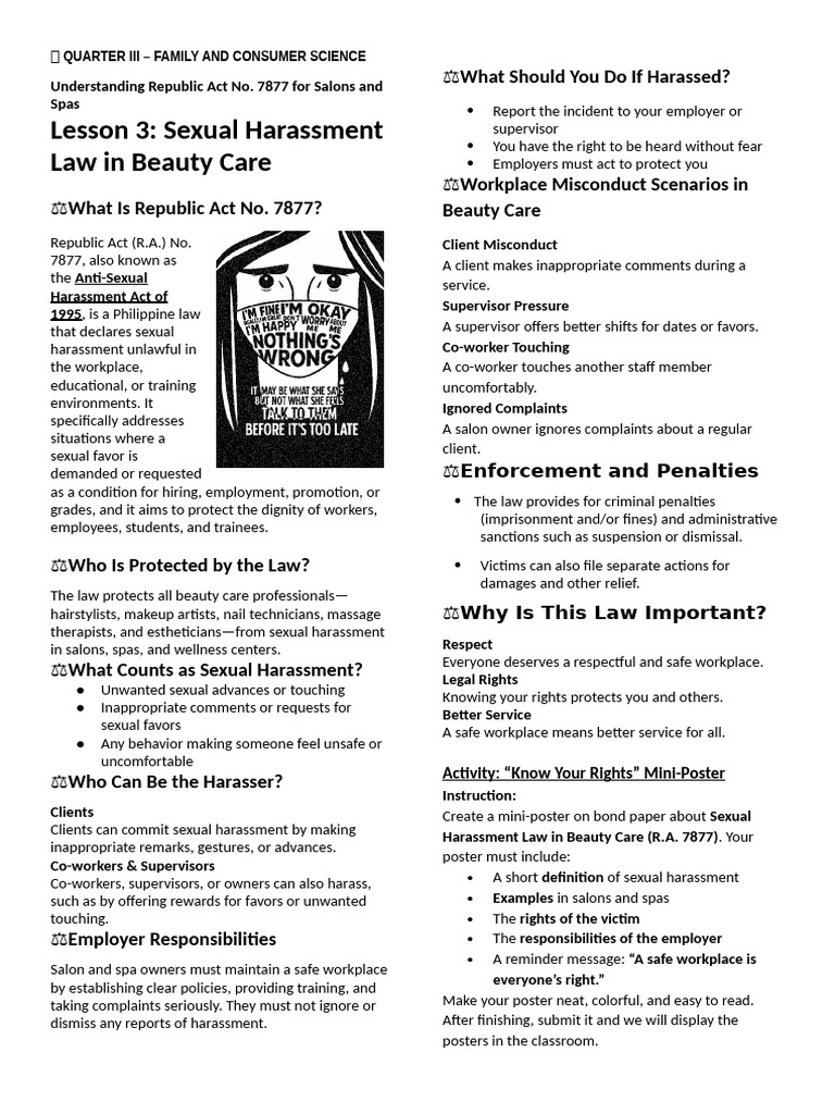 ? Lesson 3 - Sexual Harassment Law in Beauty Care | PDF | Sexual ...