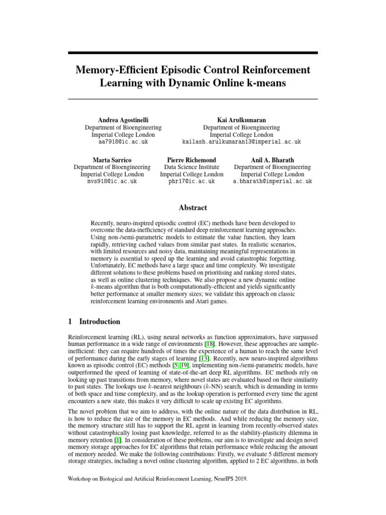 Memory Efficient Episodic Control Reinforcement Learning With Dynamic ...