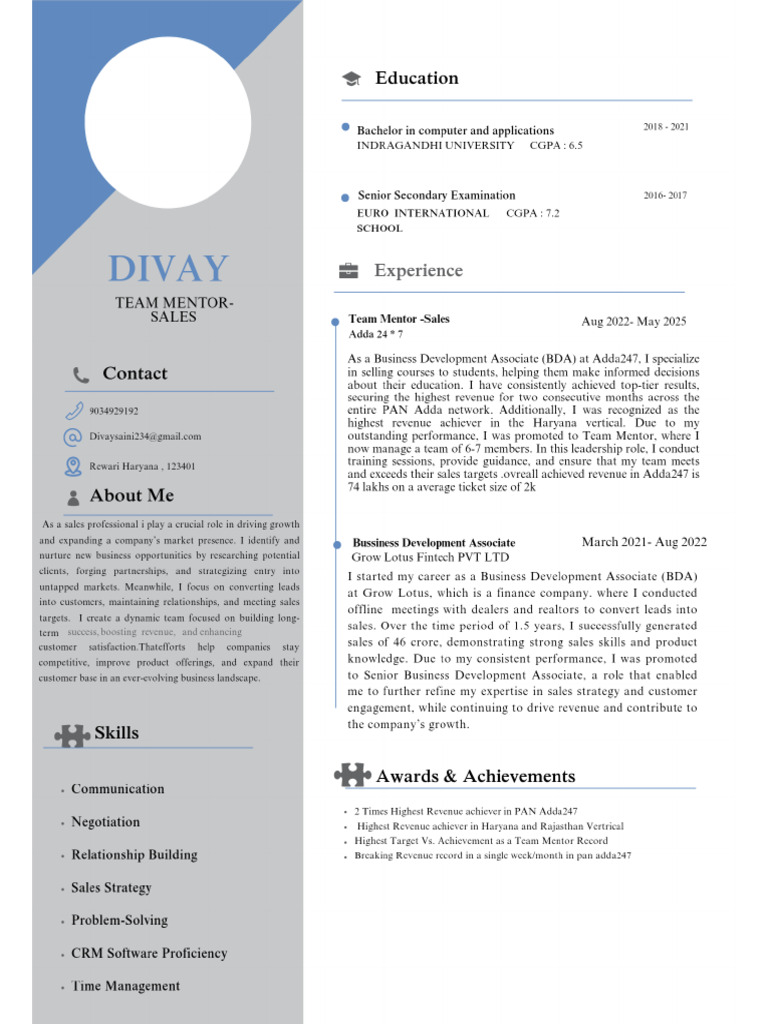Divay Resume 1 | PDF