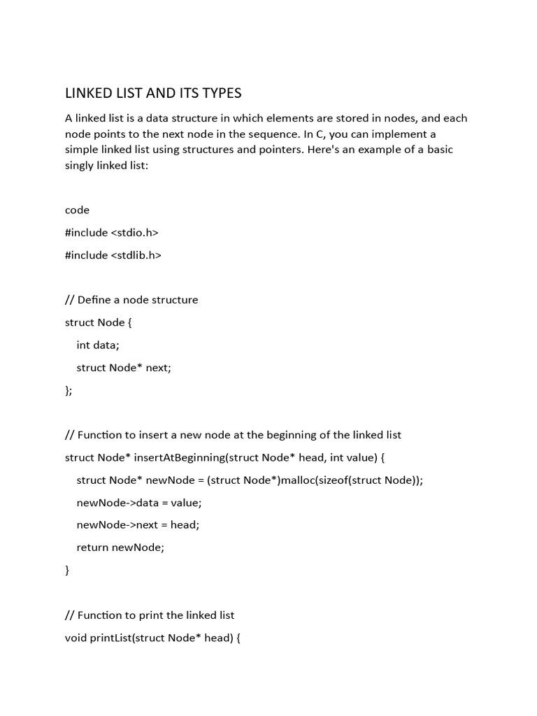 Linked List and Its Types | PDF | Pointer (Computer Programming ...