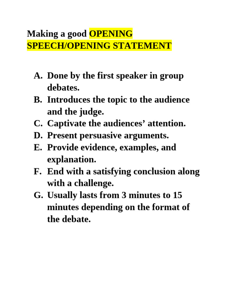 Making A Good Opening Speech 2 | PDF | Argument