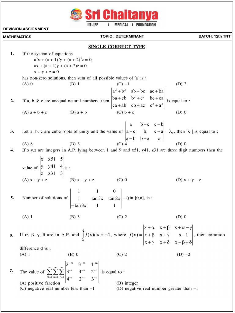 Determinant Assignment 01 | PDF