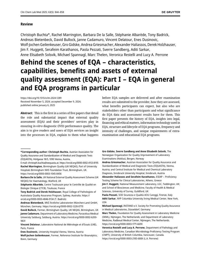 Part I - EQA in General and EQA Programs in Particular | PDF | Medical ...