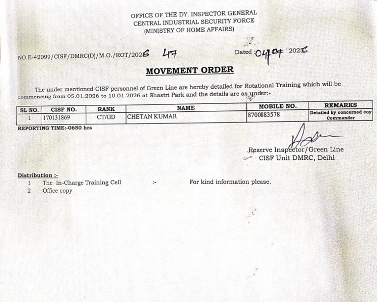 Movement Order of One Week Rot Course. | PDF