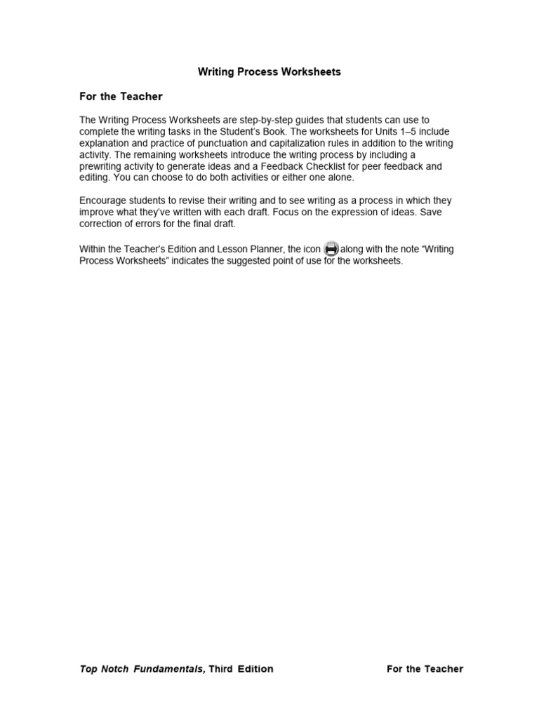 Writing Process Worksheets For The Teacher | PDF