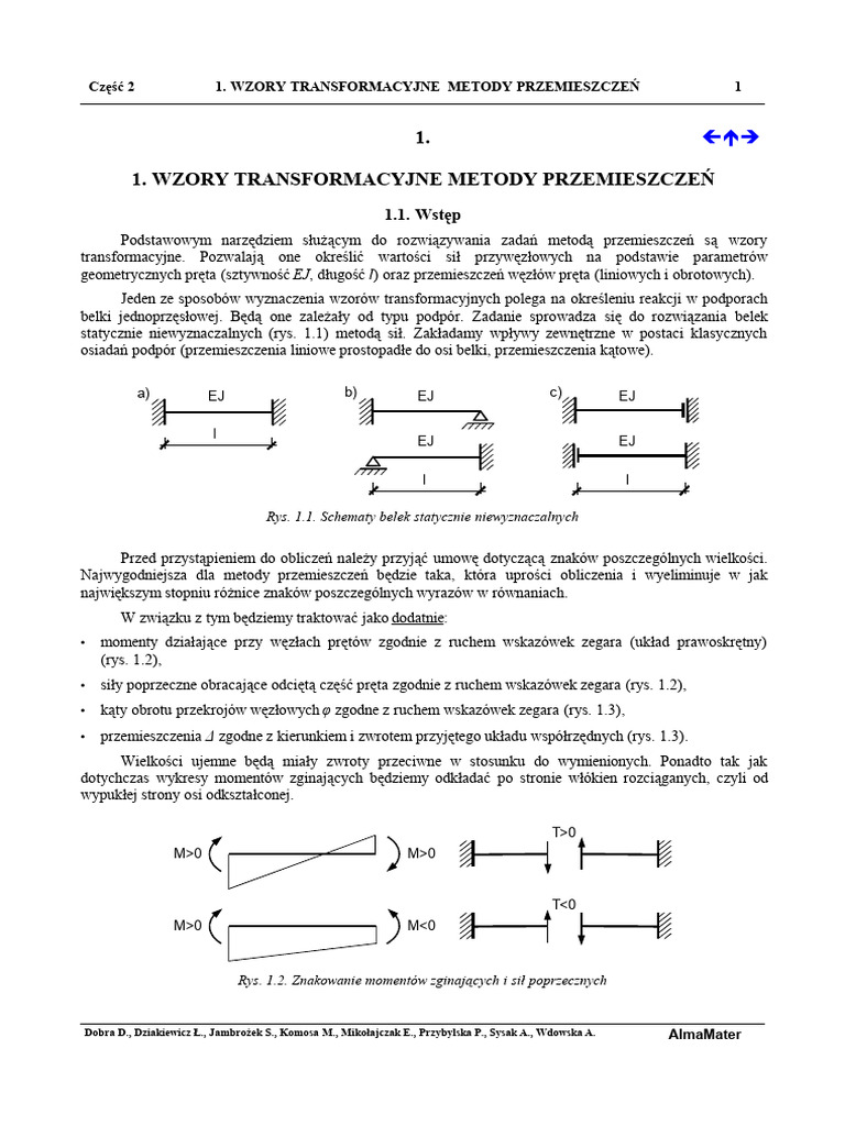 Wzory Transformacyjne Metody Przemieszczeń | PDF