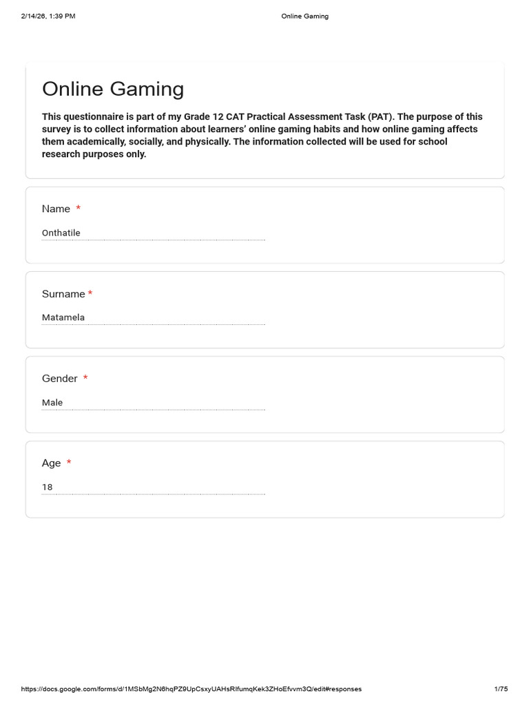 Online Gaming Form - Google Forms CAT PAT | PDF | Tablet Computer ...