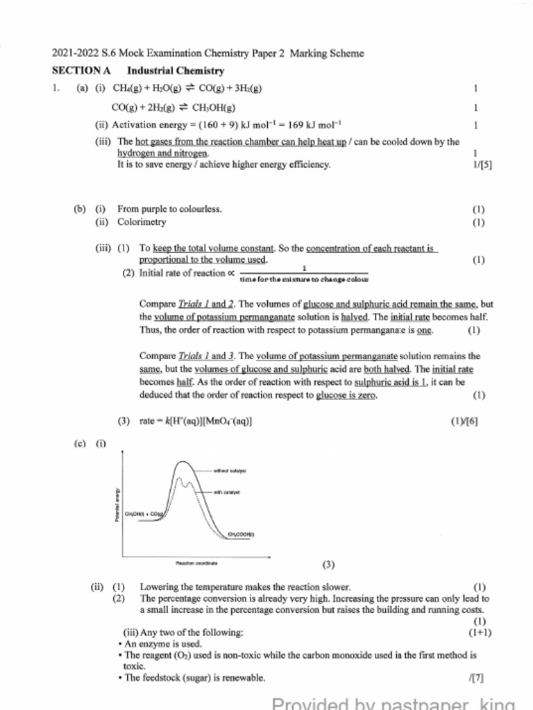 Chem Paper II Marking Scheme - GiGi Chen | PDF