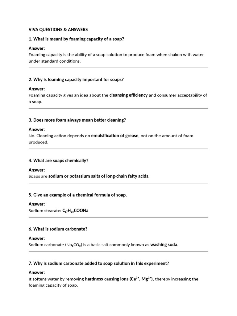 Viva Questions Katchi | PDF | Soap | Sodium Carbonate