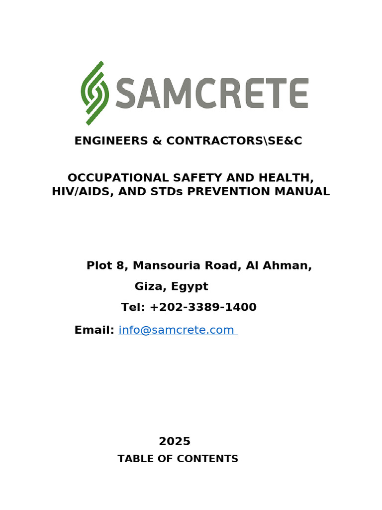 Occupational Health and Safety Manual | PDF | Occupational Safety And ...