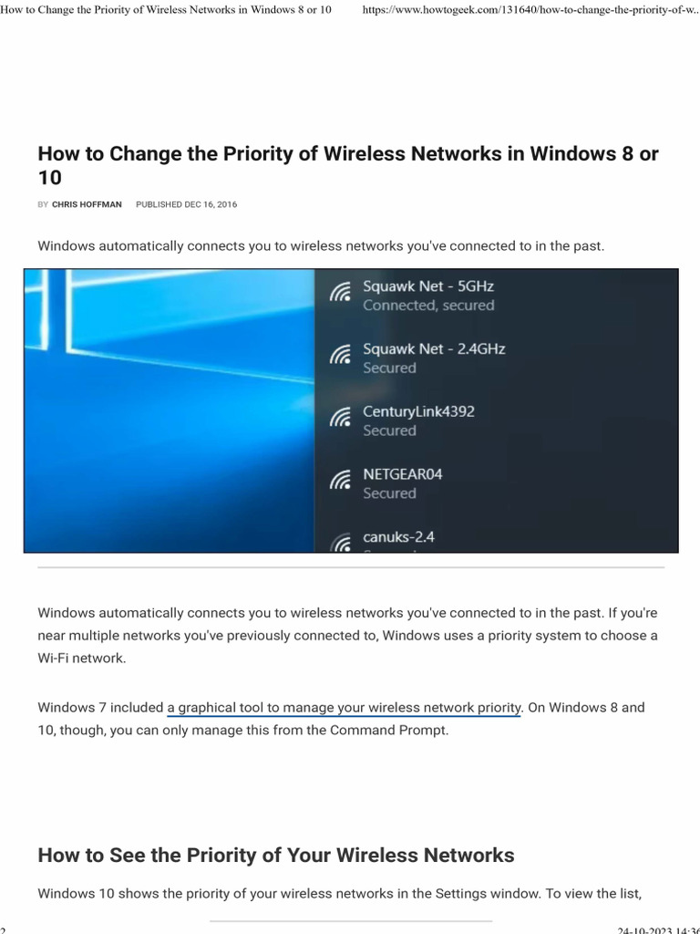 Windows 10 - How To Change The Priority of Wireless Networks in Windows ...