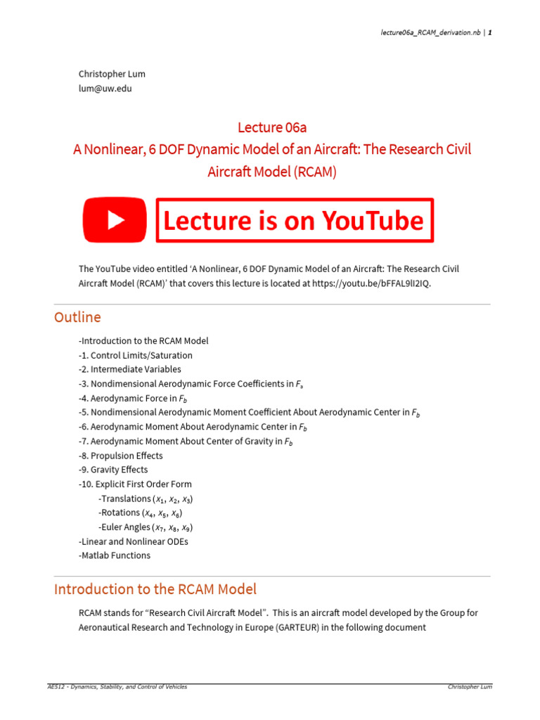 Lecture06a RCAM Derivation | PDF | Ordinary Differential Equation ...